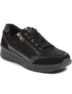 Women's Wide Fit Lace-Up Leather Trainers in Black Size: 7 - Black - Size: 7 - Pavers - FashionsVida