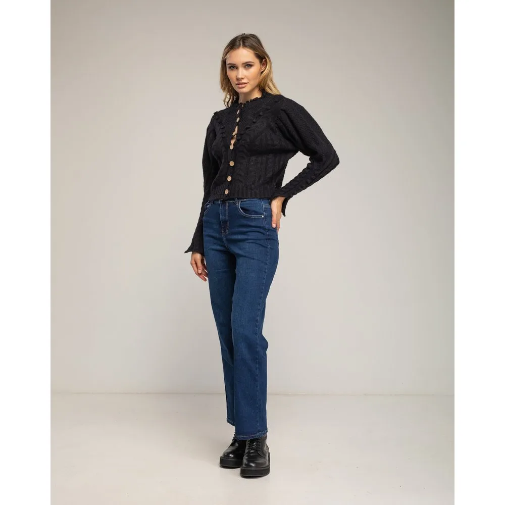 Vaqueros rectos de mujer de corte recto push up básico ancho de tiro alto - Tantra - FashionsVida