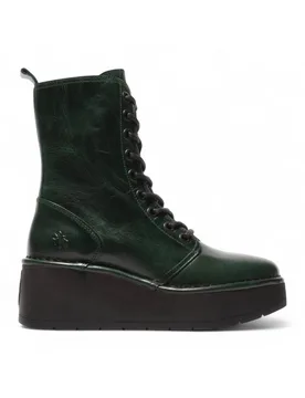 Women's Fly London HAIT273 Leather Lace-up Chunky Platform Ankle Boots in Green Size: 8 - Green - Size: 8 - Infinity Leather - FashionsVida