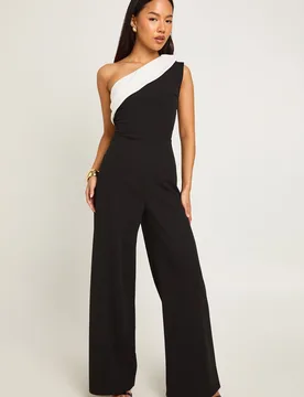 Womens Petite Mono Wide Leg Jumpsuit - Black - Size 6 Uk - Boohoo - FashionsVida