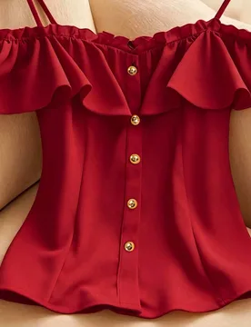 Blusa de mujer de un solo pecho con volantes y hombros descubiertos de unicolor XXL - Shein - FashionsVida