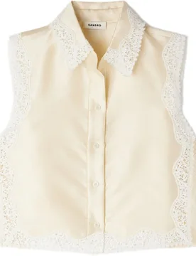 Camisa de mujer corta sin mangas con encaje - sandro - FashionsVida