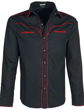 Rockabilly Langarmhemd - Plain Trim - M bis 5XL - für Männer - Größe M - schwarz/rot - Männer - male - Banned Alternative - FashionsVida