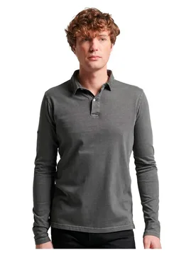 Polo A Maniche Lunghe Studios Jersey Washed Black 2XL - Superdry - FashionsVida