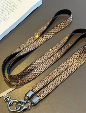 Women's Crystal Rhinestone Phone Lanyard Strap Chain in Gold - Gold - Size: One Size - PEACH ACCESSORIES - FashionsVida