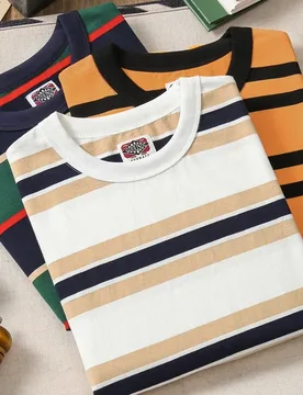 G Summer Cotton T-shirt American Round Neck Retro Horizontal Striped Short-sleeved T-shirt Youth Chic Wear Cozy Loose Tees - Aliexpress - FashionsVida