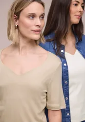 T-Shirts mit Herzausschnitt im 2er-Pack female Beige Weiß