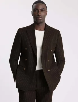 Slim Fit Striped Double Breasted Suit Jacket Brown Mix male - MOSS - FashionsVida