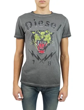 T Sons Mens T Shirts Short Sleeve Tiger Print Casual Summer Cotton Tees - Charcoal - Size Large - Diesel - FashionsVida
