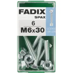 Tornillo Cabeza Hexagonal + Tuerca M6 x 30 mm - Caja 6 Uds