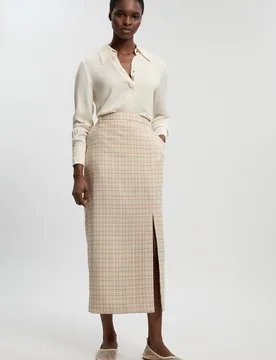 Women's Tailored Check Pencil Midi Skirt in Ivory Size: 14 - Ivory - Size: 14 - Karen millen - FashionsVida