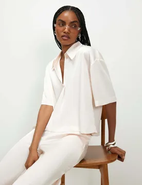 Satin Polo Shirt Cream female - River Island - FashionsVida