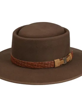 Round Crown Wool Hat by - brown - Size: S (54-55 cm) - Lierys - FashionsVida