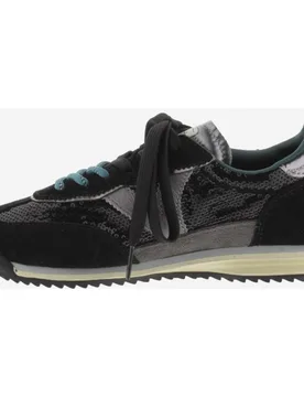 Zapatillas deportivas de mujer de lentejuelas de nylon con piezas metalizadas y de serraje y suela en sierra - Victoria - FashionsVida