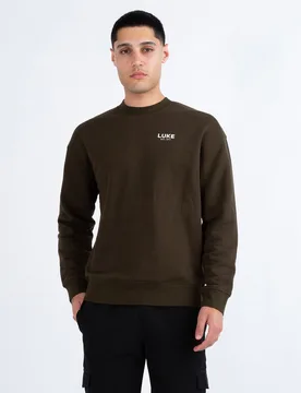 Mens Exceptional Relaxed Fit Sweatshirt In Green Cotton - Size Small - Luke 1977 - FashionsVida