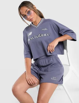 V-Neck Cropped Jersey - Damen, Blau - female - Size: S - New Balance - FashionsVida