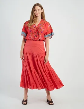 Falda larga relajada con volantes - Derhy - FashionsVida