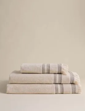 Cotton Rich Fringed Border Towel Natural Mix - M&S - FashionsVida