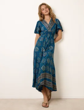 Wrap Over Tie Back Maxi Dress - M/L / BLUE - female - Blue Vanilla - FashionsVida