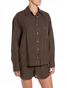 Camicia A Maniche Lunghe W2388 .000.8557g Coffee 2XS - Replay - FashionsVida
