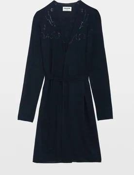 Zadig & Voltaire - Cárdigan de punto de mujer 100% cachemira pluma largo con strass integral y mangas cortas - Zadig & Voltaire - FashionsVida