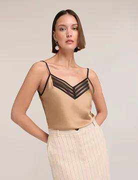 Top de mujer de raso con borde de tul tirantes finos ajustables - Motivi - FashionsVida