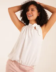 Pussybow Sleeveless Top - S/M / WHITE - female