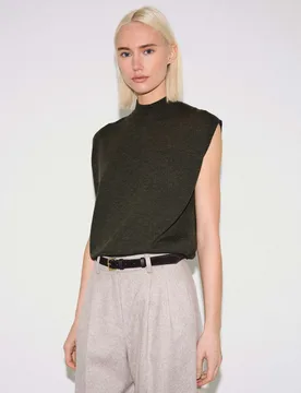 Pure Wool Textured Knitted Vest Khaki female - Jigsaw - FashionsVida