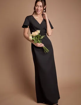 Women's Crepe Fold Detail Bridesmaid Maxi Dress in Black Size: 18 - Black - Size: 18 - Coast - FashionsVida