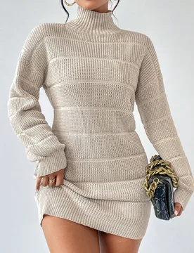 Vestido de punto de cuello cisne de hombros caídos sin cinturón XXS - Shein - FashionsVida