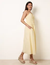 Ruched Binding Strappy Midi Dress - L / YELLOW - female
