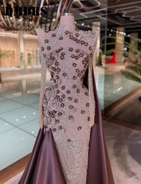 Luxurious Long Sleeved Evening Dress Classic Beaded Crystal Party Gown Romantic A Line Floor Length Party Dressفسات - Aliexpress - FashionsVida