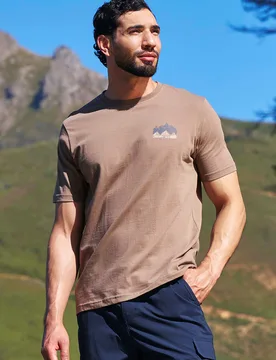 Mountain Peak Mens Graphic T-Shirt - Beige - Mountain Warehouse - FashionsVida