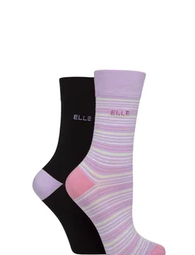 Women's 2 Pair Elle Bamboo Striped and Plain Socks Soft Pastel 4-8 - Assorted - Size: Small - SockShop - FashionsVida