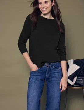 Street One Softer Rundhals Pullover female Schwarz - Street One Studio - FashionsVida