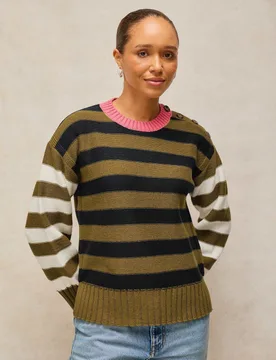 Pure Cotton Colour Block Striped Jumper Green Mix female - White stuff - FashionsVida