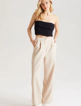 Womens Stone Tailored Wide Leg Trousers - Size 16 Uk - Urban Bliss - FashionsVida