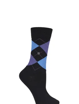 Pair Black Mix Marylebone Argyle Wool Socks Ladies 3.5-7 Ladies - - Black - Size: Small - Burlington - FashionsVida