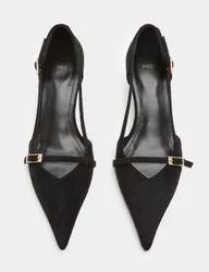 Buckle Detail Kitten Heel Pointed Court Shoes Black female