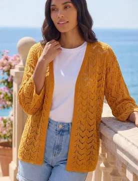 Women's Wave Stitch Detail Knit Cardigan Sweater in Orange Size: 20 - Orange - Size: 20 - Roman - FashionsVida
