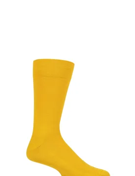 Mens 1 Pair Sensitive London Cotton Left and Right Socks With Comfort Cuff Mustard 5.5-8 Mens - Yellow - Size: 5.5-8 Mens - Falke - FashionsVida