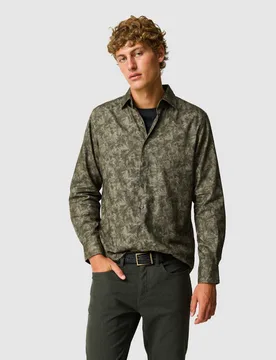 Tonal Palm Print Cotton Shirt Dark Green Mix male - Rodd & Gunn - FashionsVida