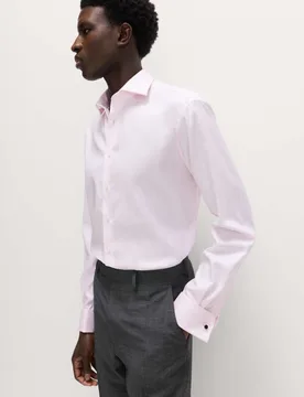 Slim Fit Luxury Cotton Double Cuff Twill Shirt Pale Pink male - M&S SARTORIAL - FashionsVida
