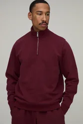 Mens Regular Fit Premium 480gsm 1/4 Zip Funnel Neck Sweatshirt - Burgundy Cotton - Size Medium