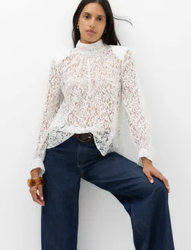 Lace High Neck Blouse with Cotton Ivory female - M&S - FashionsVida