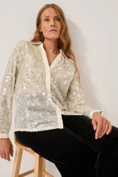 Women's Seema Sequin Shirt Silver Size: XL - Silver - Size: XL