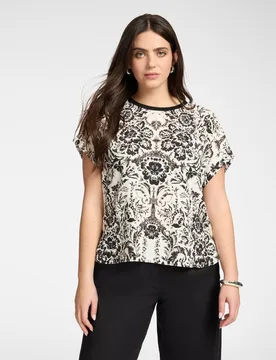 Camiseta de mujer estampada en viscosa ajuste regular y mangas cortas - Elena Miró - FashionsVida