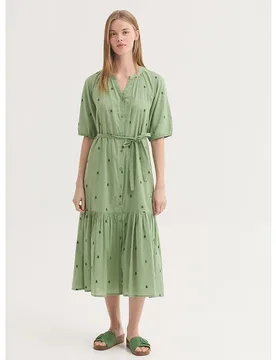 Vestido midi 100% algodón con bordados de flores - Nice Things - FashionsVida