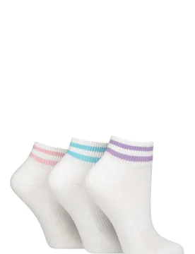 Women's 3 Pair SOCKSHOP Half Cushioned Sports Socks Stripe White Lilac / Pink 4-8 - White - Size: Small - Wildfeet - FashionsVida