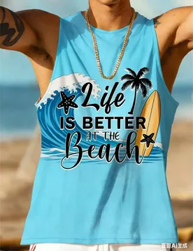 Men's Summer Vacation Tank Top Printed vest Hawaiian style sleeveless T-shirt Breathable sports vest Graphic Beach vest new tops - Aliexpress - FashionsVida